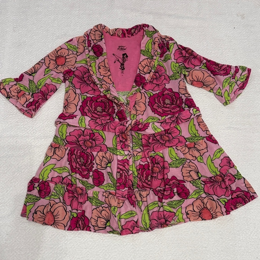 Vintage Betsey Johnson Pink Floral Robe Sz L